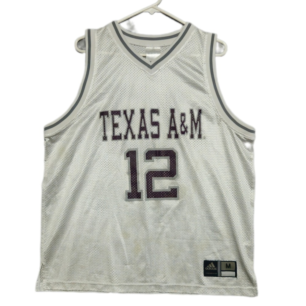 Adidas Texas A&M Aggies Jersey Mens Medium White Basketball 12 Mesh V-Neck